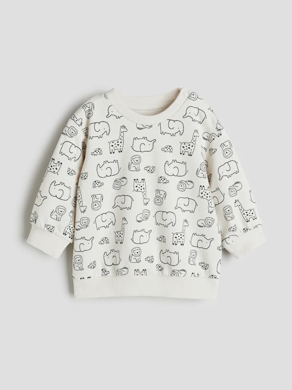 H&M Cream Sweatshirt with Black Animal Sketch Print